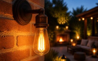 Outdoor light bulbs that look like gas recreate old lantern light.