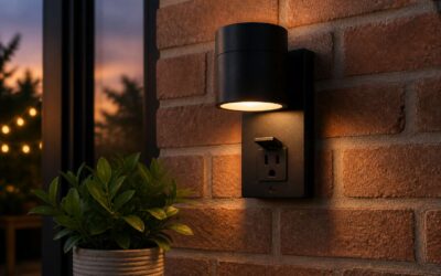Brighten your patio with an outdoor light fixture with outlet.